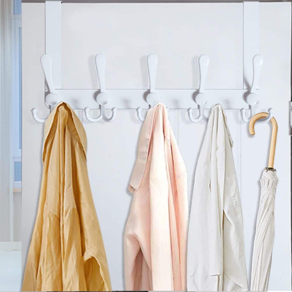 NVNOO 16.75 in. Over The Door Hooks Rack with 5-Tri Hooks for Hanging for Bathroom Hanging, White (1-Pack) (2)