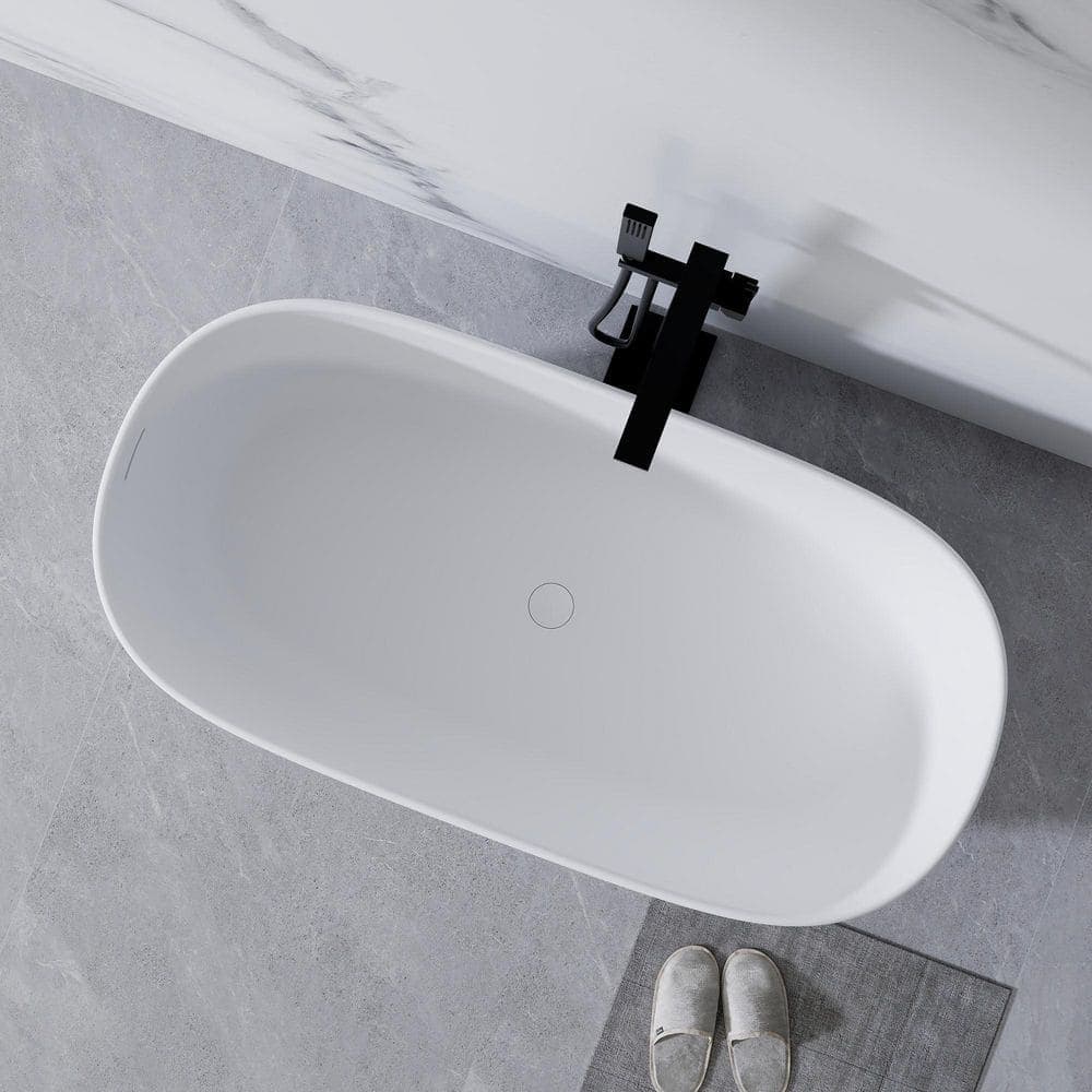 Boyel Living 51 in. x 25.6 in. Resin Stone Soaking Bathtub With Center Drain, Solid Surface Tubs with Overflow in White (3)
