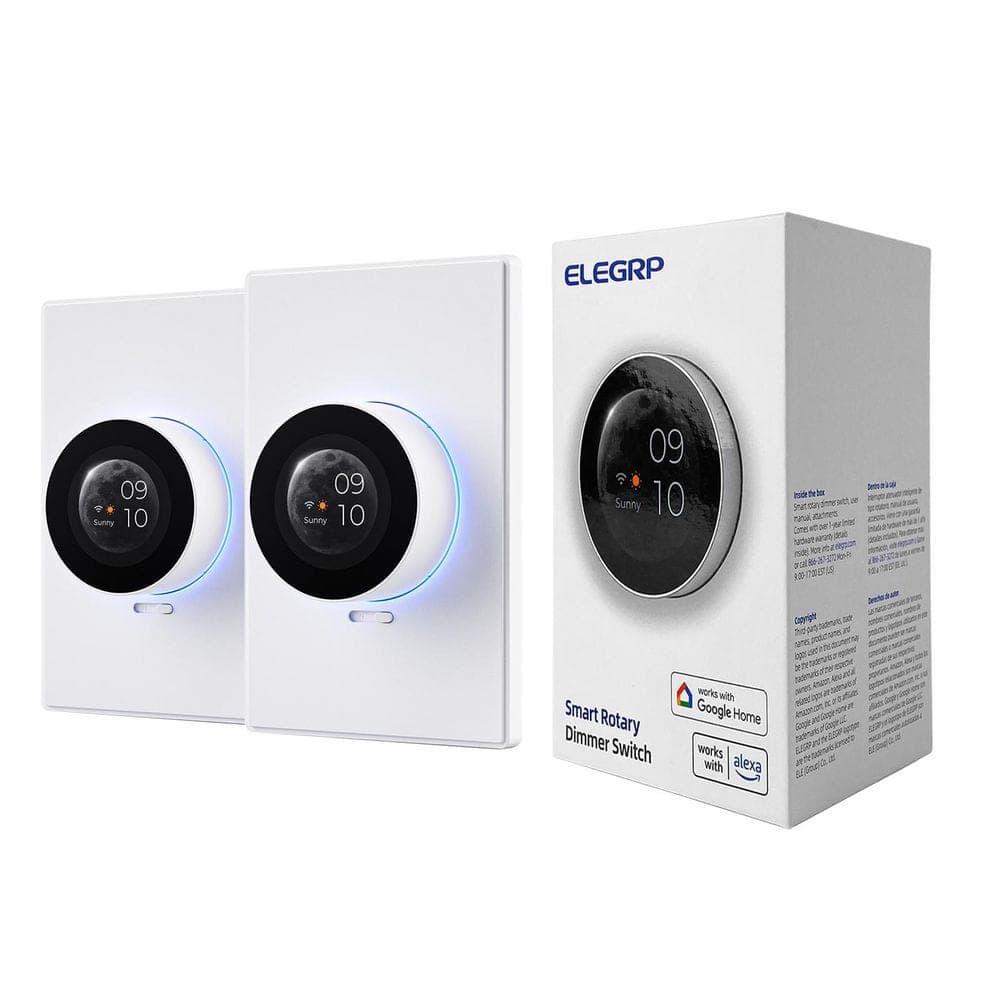 ELEGRP WiFi Smart White Rotary Traic Dimmer with 1.8 in.TFT Display Screen, Single Pole, 2 Pack (1)