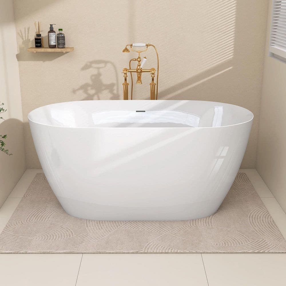 Zeafive Zey 27.5 in. Acrylic Freestanding Soaking Bathtub Flatbottom Stand Alone Tub with Pop-Up Drain