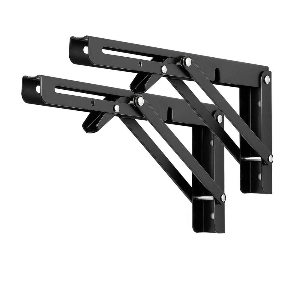 NVNOO 10 in. Black Stainless Steel Folding Shelf Brackets for Wooden Table Bench (2-Pack)
