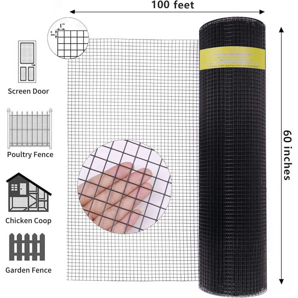 Unbranded 60in x 100ft 1 inch Hardware Cloth 16 Gauge Black Vinyl Coated Welded Wire Mesh Roll for Garden Fence Poultry Netting (2)