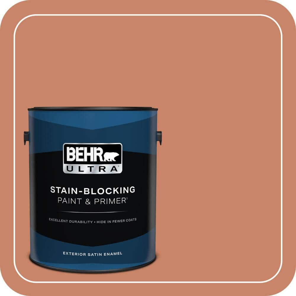 BEHR ULTRA 1 gal. #MQ4-39 Cabana Melon Satin Enamel Exterior Paint & Primer