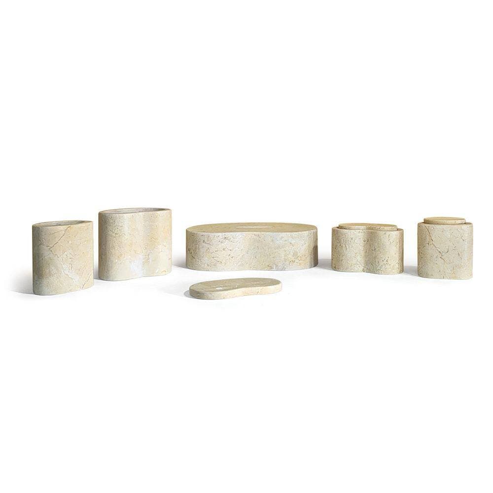 CASAINC 6-Piece Bathroom Vanity Set Luxury Natural Marble with Tissue Box, Soap Dish, 2 Container Pots, 2 Lidded Boxes in Gold (2)