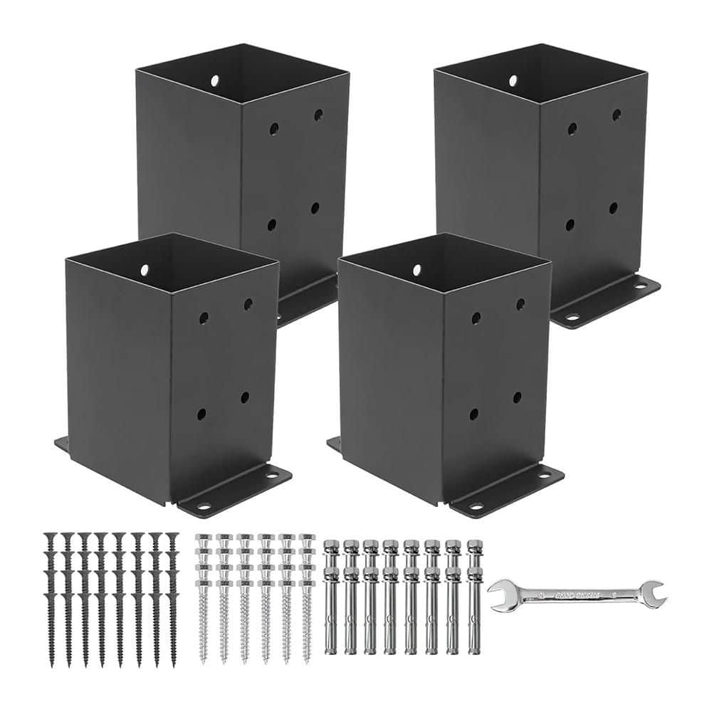 Afoxsos Black Metal Post Base Brackets Heavy Duty Rustproof Powder-Coated with Accessories (4-Pack) (1)