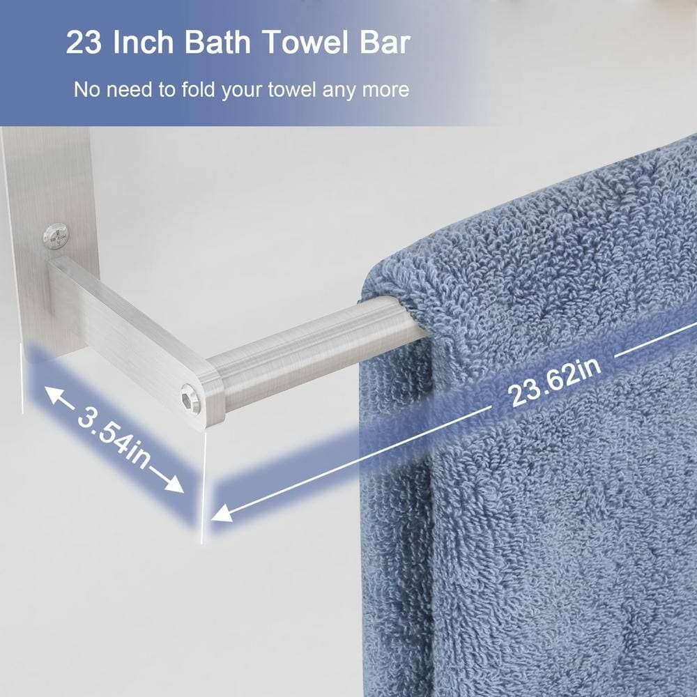 Numhew 23.6 in. Wall Mounted 3-Tier Hotel Towel Rack in Brushed Nickel with Tower Bars and Towel Shelf for Bathroom (3)