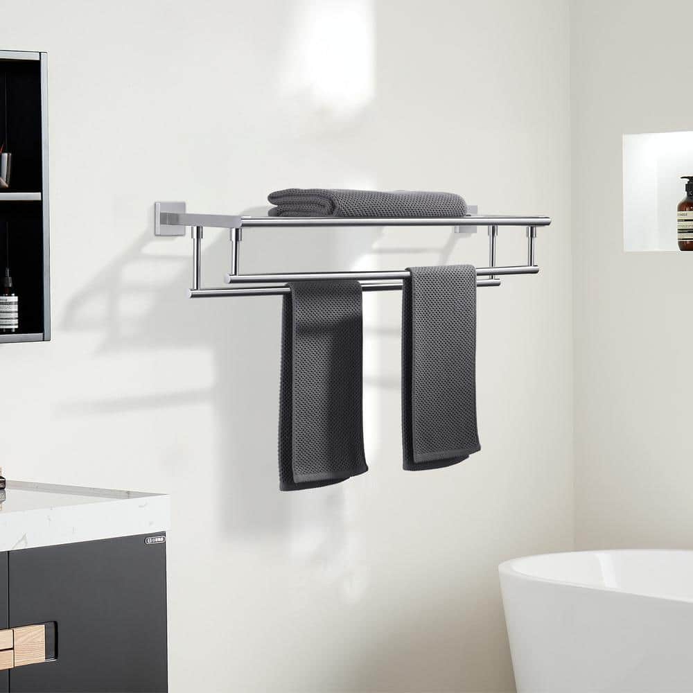 AVITAS 32 in. Bathroom Wall Mounted Double Tier Towel Rack with Double Towel Bar Stainless Steel in Brushed Nickel (2)