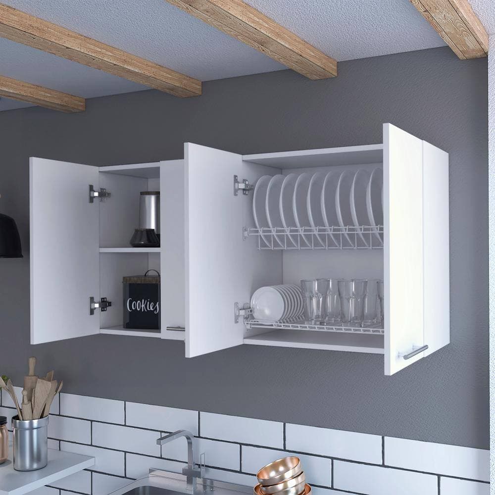 COWLOWN 47.20 in. W x 13.10 in. D x 23.6 in. H Bathroom Storage Wall Cabinet in White, Four Doors, Two Cabinets, Two Shelves (3)