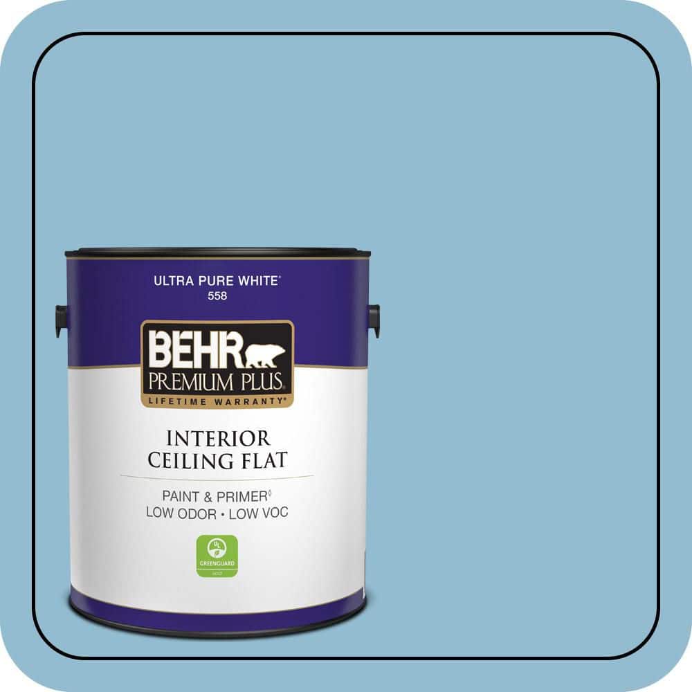 BEHR PREMIUM PLUS 1 gal. #S490-3 Reef Blue Ceiling Flat Interior Paint & Primer (1)