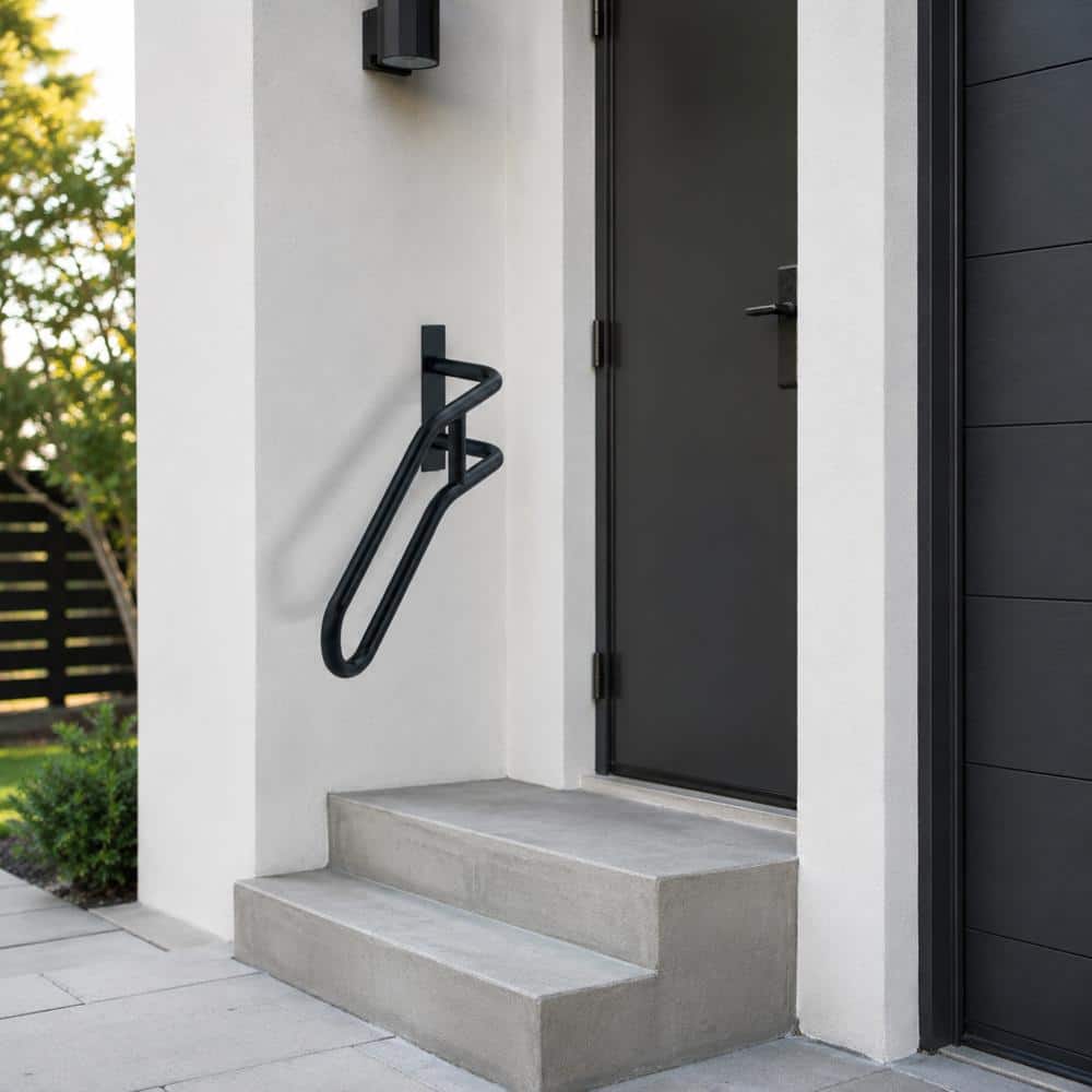 Unbranded Left Side Wall Mount Stair Handrail for 1 to 3 Steps Polished Black 230 lb Capacity (2)