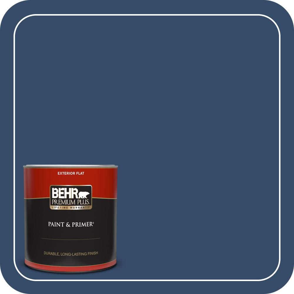 BEHR PREMIUM PLUS 1 qt. #580D-7 Deep Royal Flat Exterior Paint & Primer