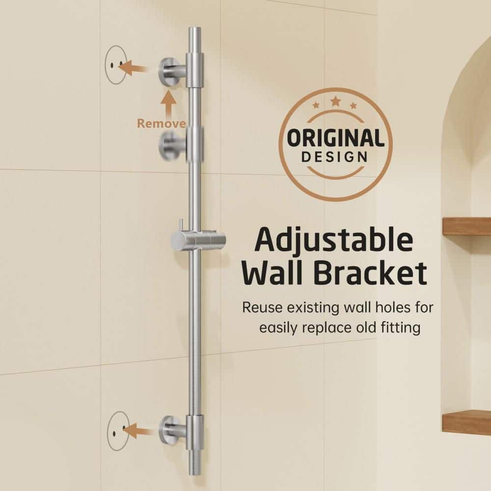 KES 30 in. Wall Mount Shower Slide Bar with Adjustable Handheld Shower Head Holder in Brushed Finish (3)