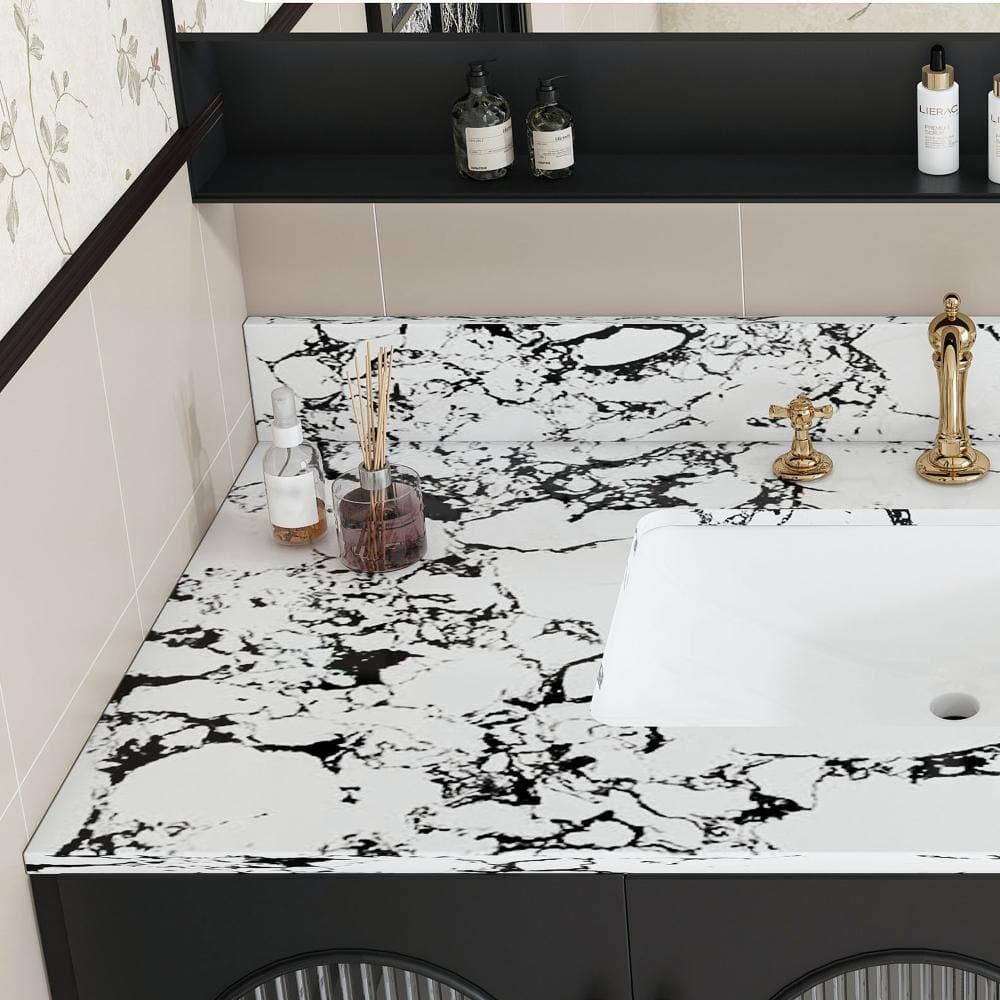 JimsMaison 43 in. x 22 in. White Undermount Ceramic Bathroom Sink with Sintered Stone Top and Backsplash (3)