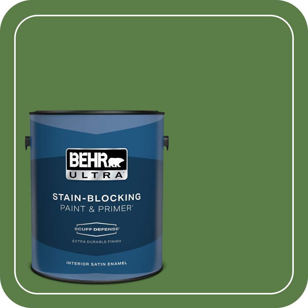 BEHR ULTRA 1 gal. #S-H-430 Mossy Green Extra Durable Satin Enamel Interior Paint & Primer
