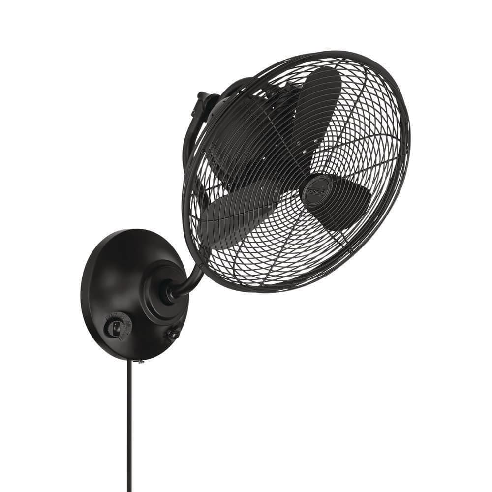 CRAFTMADE Bellows I 16 inch 3 Speed Oscillating Flat Black Finish Indoor/Outdoor Plug-in or Hardwired Mounted Wall Fan