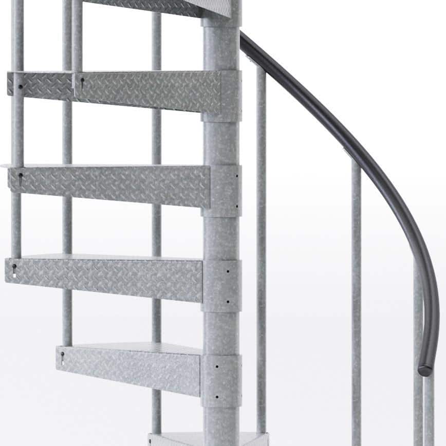 Mylen STAIRS Reroute Industrial Galvanized Exterior 42 in. Dia., Fits Height 85-95 in.,(2)42 in. Tall Platform Rails Spiral Stair Kit (3)