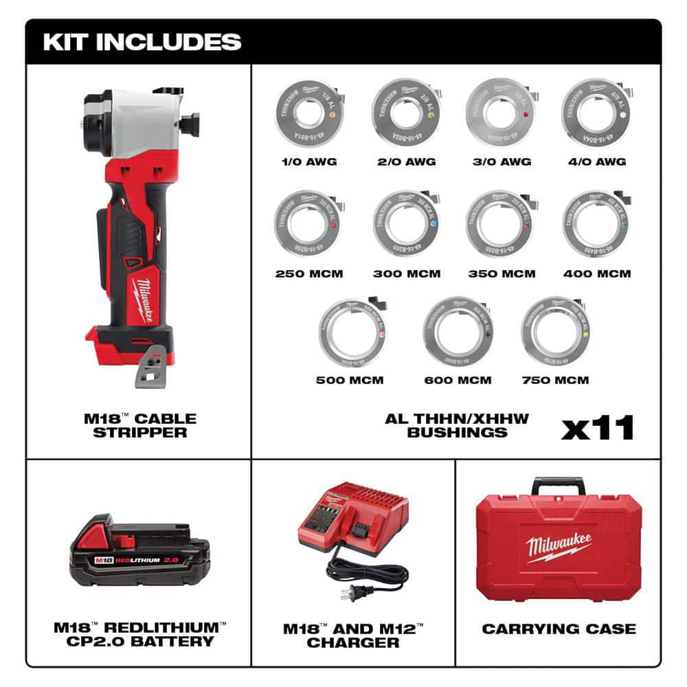 Milwaukee M18 18V Lithium-Ion Cordless Cable Stripper Kit for Al THHN/XHHW Wire Cutting (2)