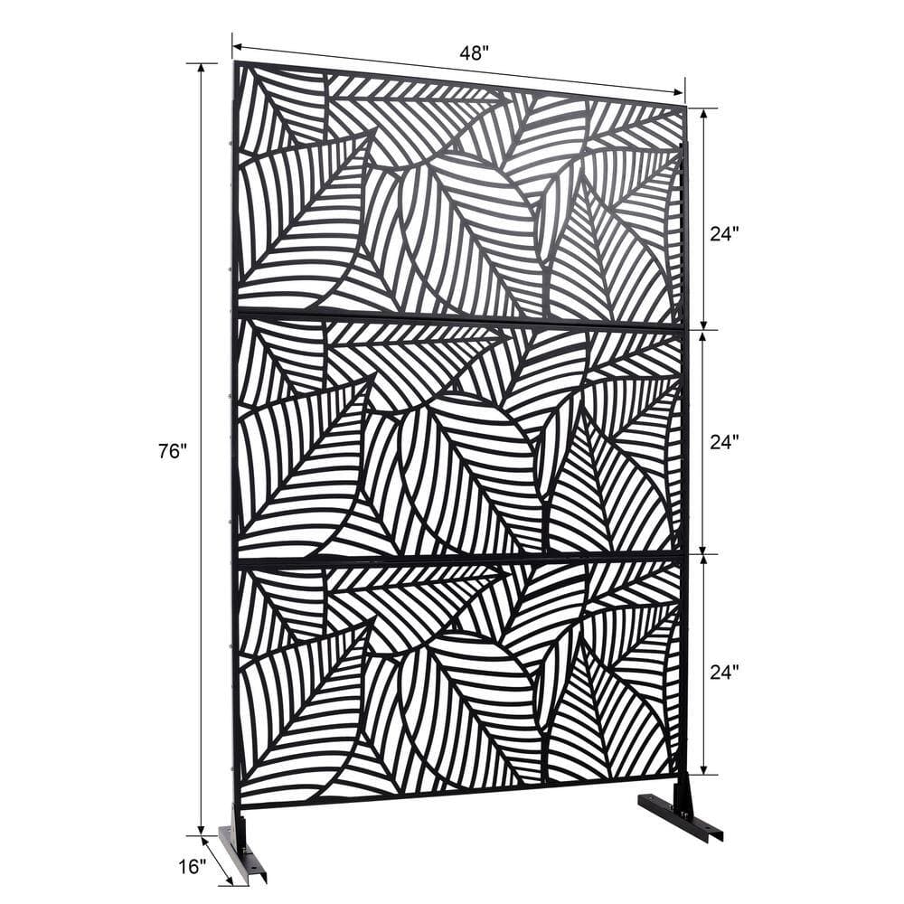 Tidoin 6.3 ft. x 4 ft. Black Steel Freestanding Flat Flat Top Decorative Privacy Screen Metal Fence Panel (2)
