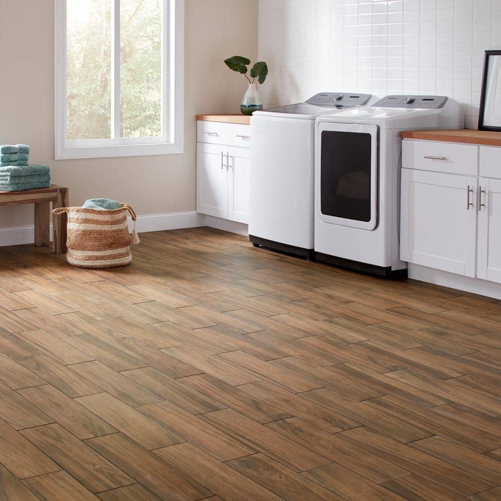 Daltile Baker Wood 6 in. x 24 in. Walnut Glazed Porcelain Floor and Wall Tile (0.97 sq. ft./Each) (3)