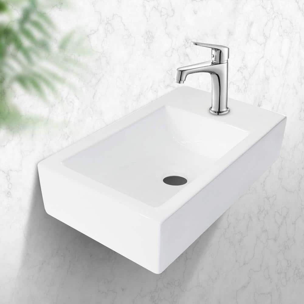 Adrinfly Rectangular Sink 18 in. x 10 in. in Wall Mounted Sink in White Ceramic with Single Faucet Hole (3)
