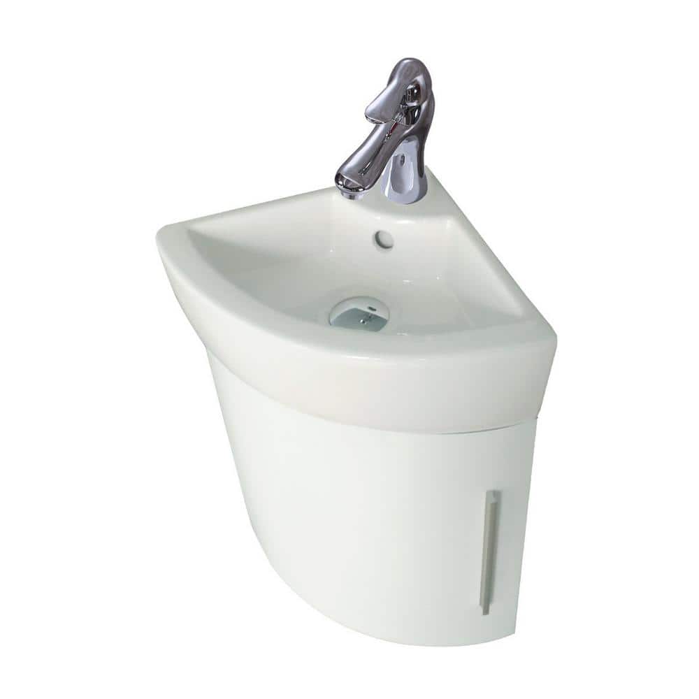 RENOVATORS SUPPLY MANUFACTURING Myrtle 16-1/2 in. Corner Wall Mounted Bathroom Vanity Sink Combo in White with Faucet Drain and Overflow (1)
