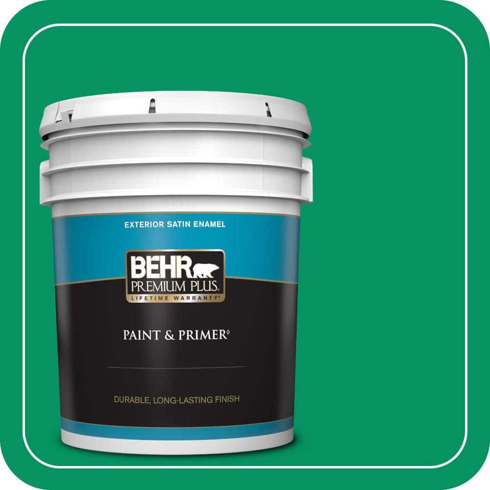 BEHR PREMIUM PLUS 5 gal. #470B-6 Emerald Lake Satin Enamel Exterior Paint & Primer