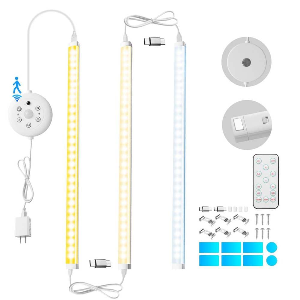 Numhew Under Cabinet Light bar with Motion Sensor, Magnet LED Strip Lights for Kitchen, Workbench, Closet, White (3-Pack) (1)