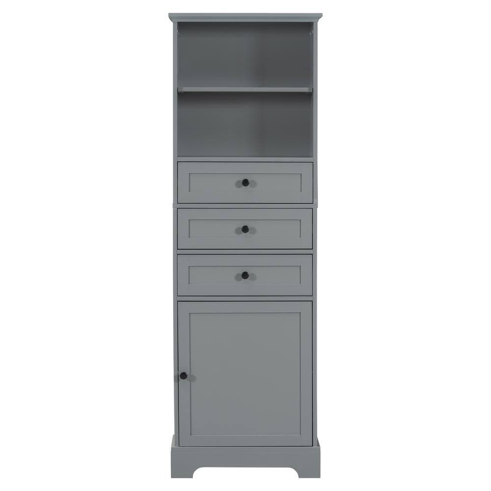 Unbranded 22 in. W x 10 in. D x 67.3 in. H Gray Linen Cabinet with 3 Drawers and Adjustable Shelves