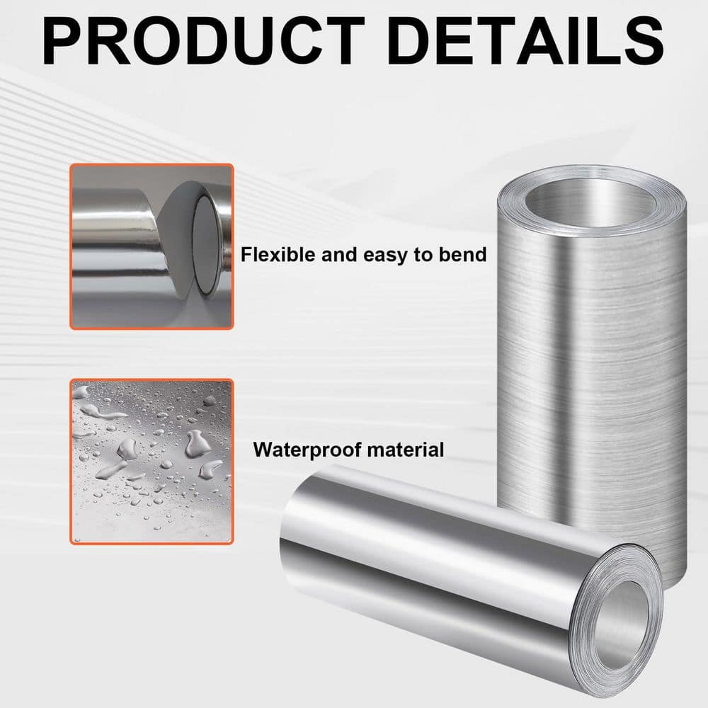 Laybus 8 in. x 50 ft. Aluminum Roll Flashing, 0.2 mm Thickness Panels for Sealing Windows Doors, Shed Weatherproofing Areas (3)