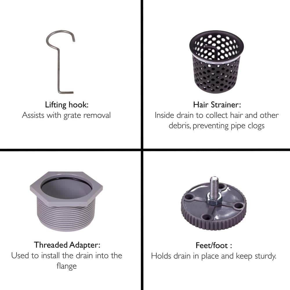 Design House 36 in Stainless Steel Linear Shower Drain with Modern Square Pattern Drain Cover in Matte Black (3)