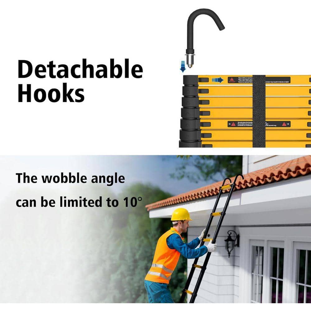 Unbranded 12.5 ft. Reach Aluminum Folding Telescoping Ladder with Hooks, 330 lbs. Max Capacity Multi-Purpose Compact Ladder (3)