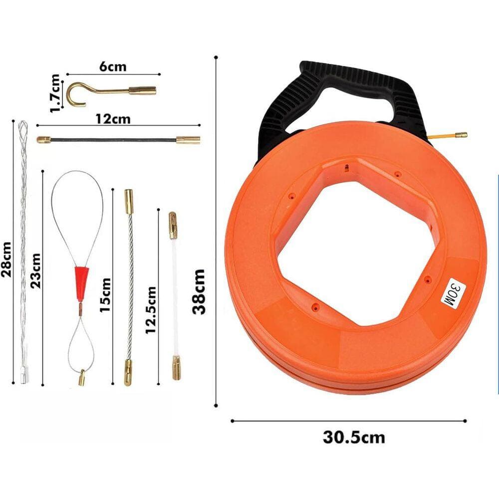 YICHUHAOXI 100 ft. Fiberglass Electrical Fish Tape with 6 Adapters Max Tensile Strength 90KG Wire Pulling Tool 4mm Diameter (3)