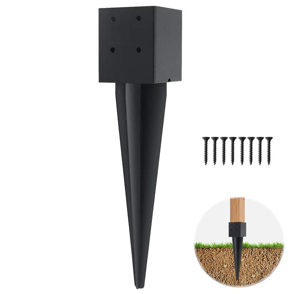 Afoxsos Black Powder Coated Carbon Steel 4x4 Fence Post Anchor Ground Spike (1-Pack) for Deck Railing Mailbox (2)