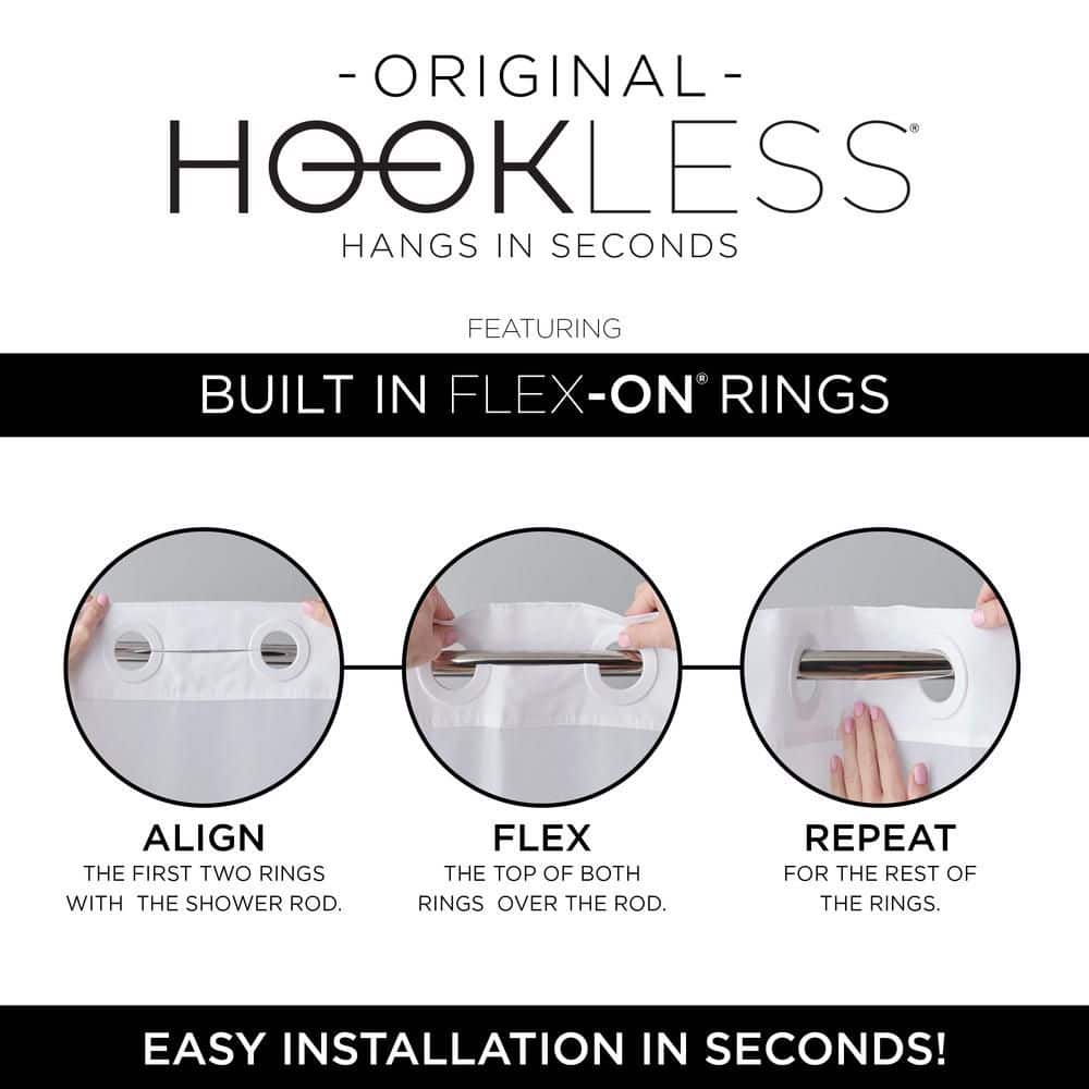 Hookless Faux Silk Shower Curtain with Flex-on Rings and It's a Snap! Fabric Liner, 71" W x 74" L, Stripe, Gray (2)