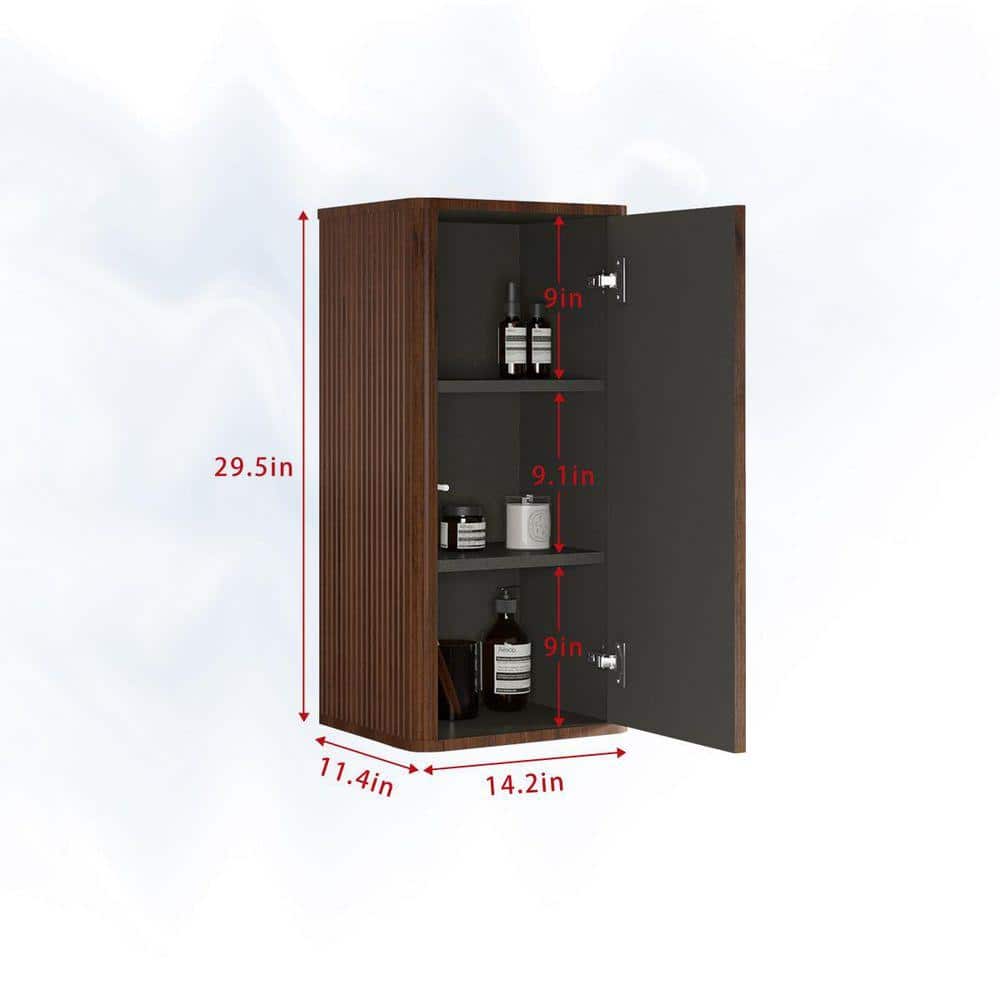 UPIKER Modern 14.2 in. W x 11.4 in. D x 29.5 in. H Bathroom Storage Wall Cabinet in Walnut (3)