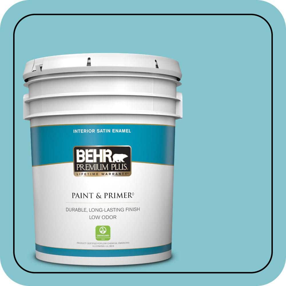 BEHR PREMIUM PLUS 5 gal. #520D-4 Shallow Sea Satin Enamel Low Odor Interior Paint & Primer