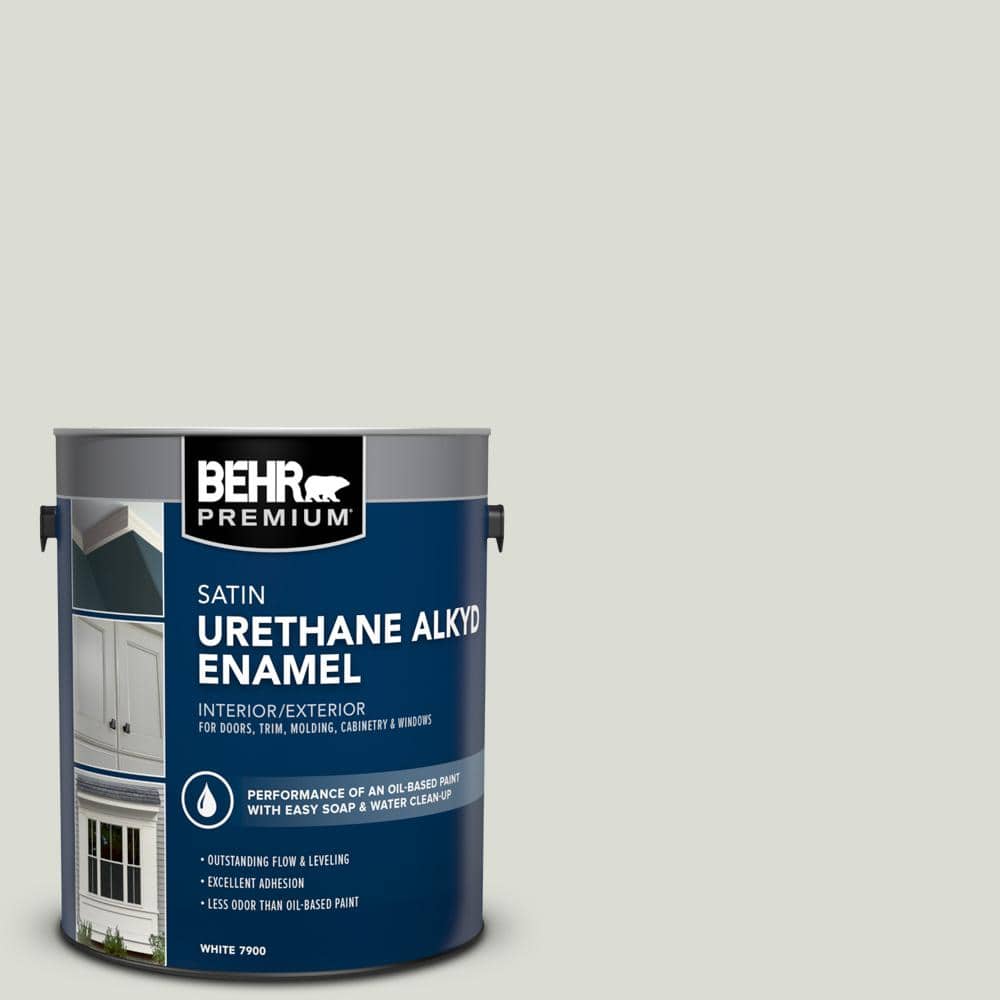 BEHR PREMIUM 1 gal. #BWC-29 Silver Feather Urethane Alkyd Satin Enamel Interior/Exterior Paint (1)