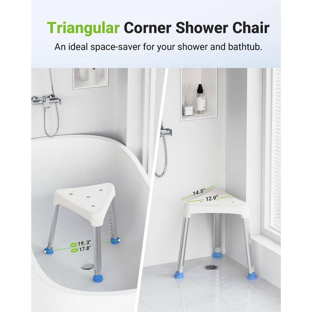 Wudkey 400 lb. Triangular Non-slip Aluminum Shower Chair in White for Elderly and Disabled with Adjustable Height (3)