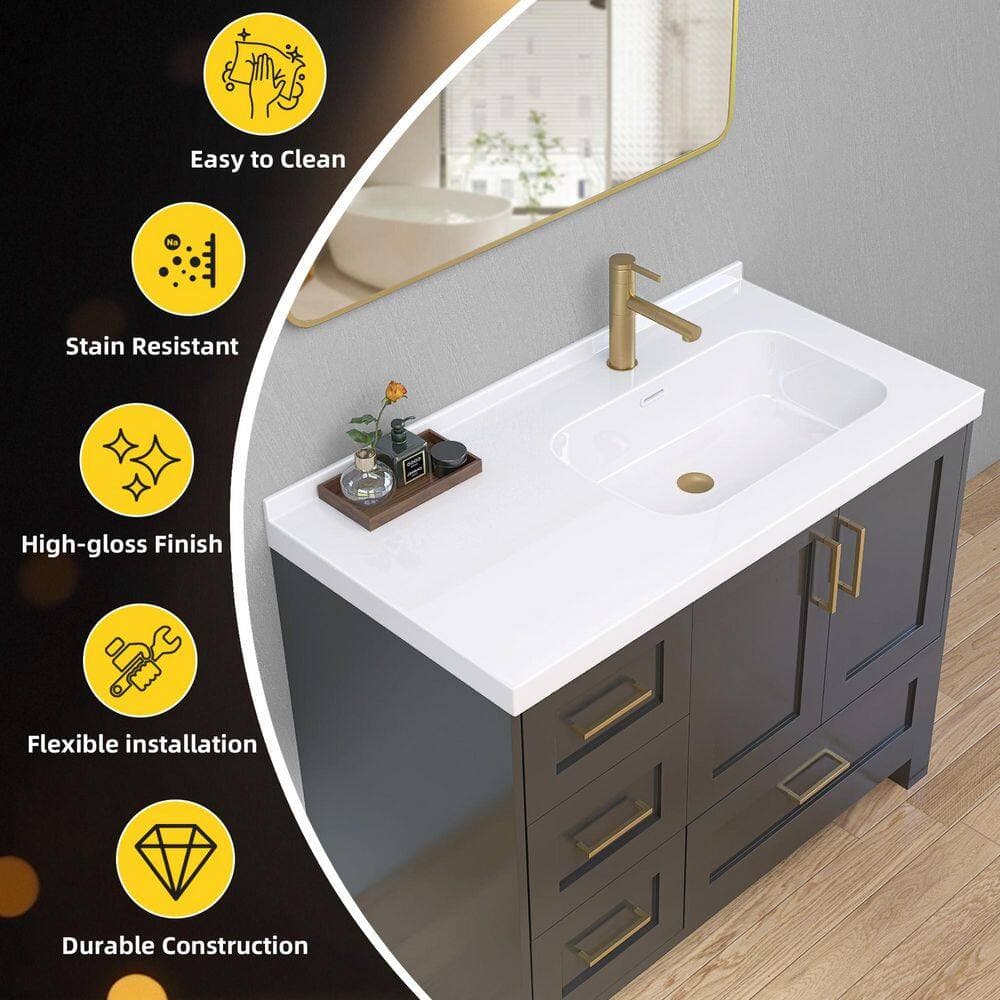 Zeafive 42 in. W x 22 in. D Solid Surface White Rectangular Single Sink Vanity Top in Pure White with Integrated Backsplash (3)
