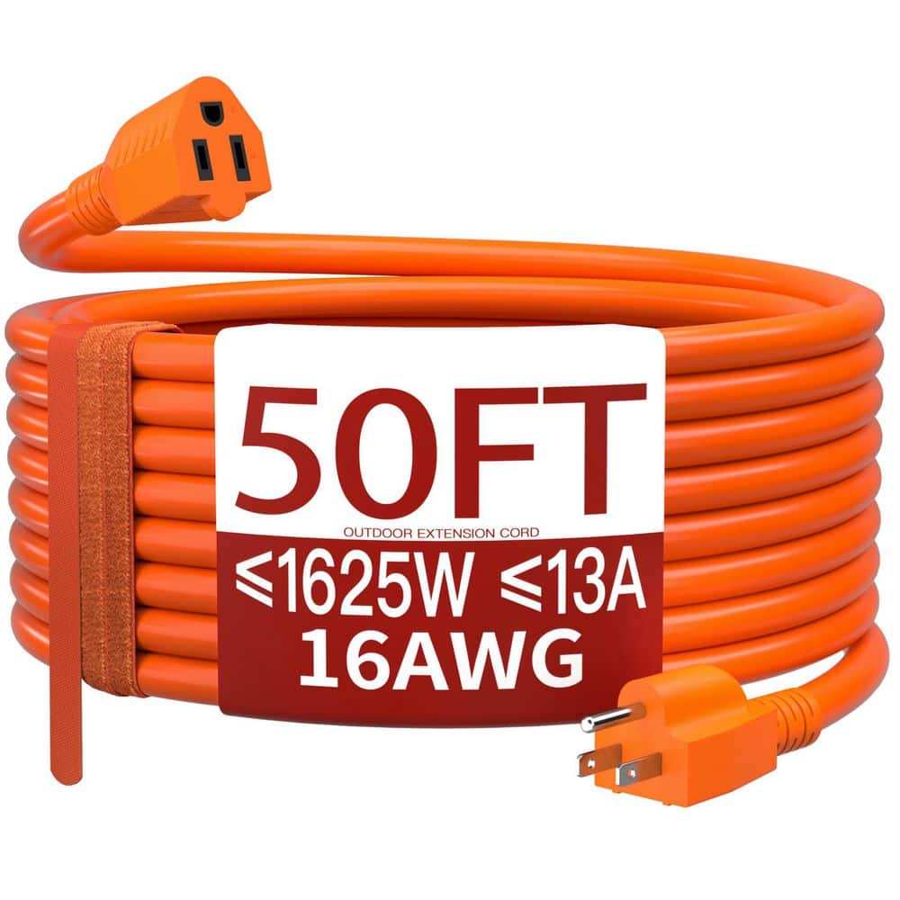 Unbranded 50 ft. 1625W 16AWG 1-Conductor 13A 1625W Outdoor Extension Cord Waterproof Weatherproof Flame Retardant Orange (1)