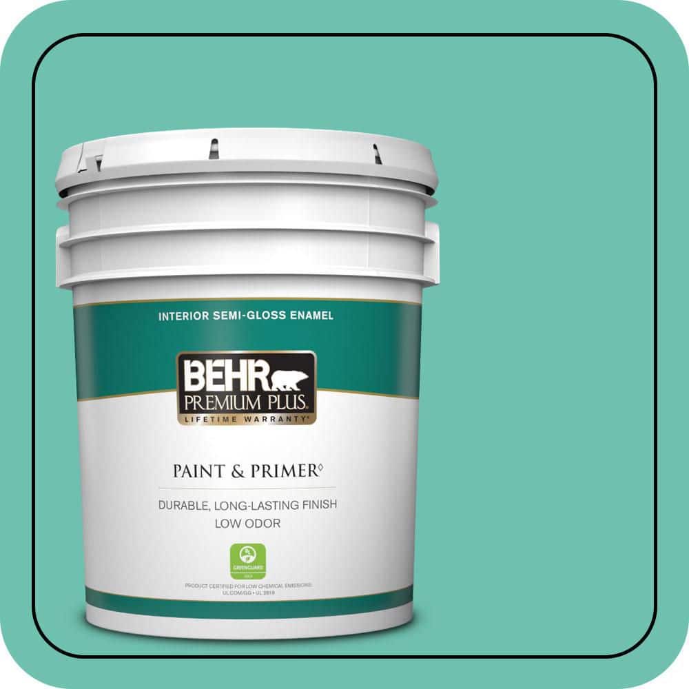 BEHR PREMIUM PLUS 5 gal. #P440-4 March Aquamarine Semi-Gloss Enamel Low Odor Interior Paint & Primer