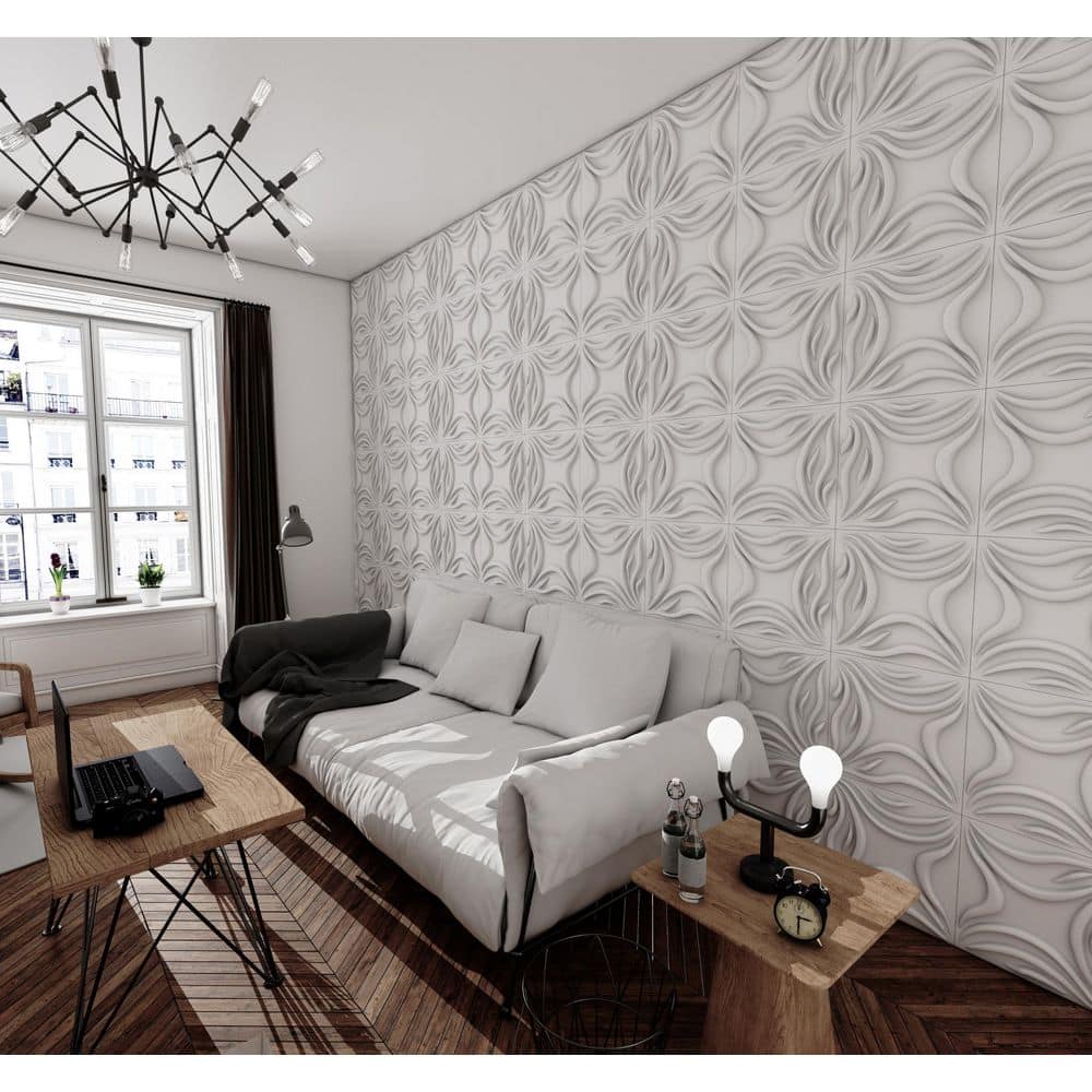 Dundee Deco Falkirk Ross 2/25 in. x 19.7 in. x 19.7 in. White PVC Abstract 3D Decorative Wall Panel (2)