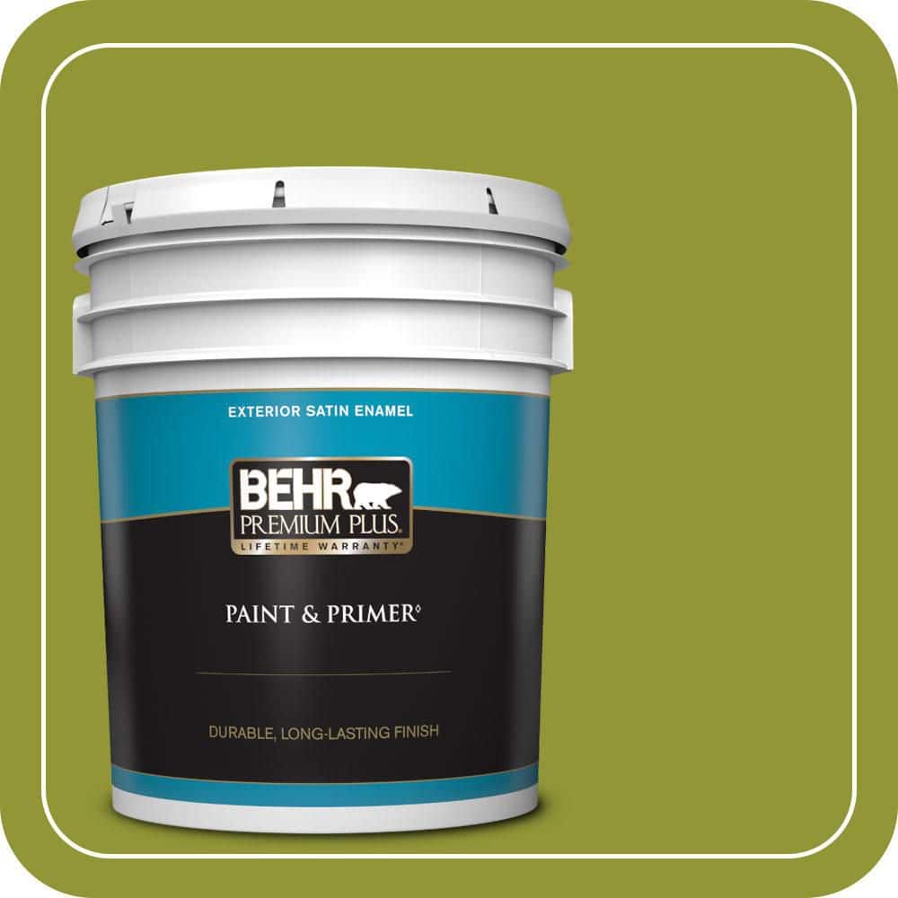 BEHR PREMIUM PLUS 5 gal. #S-H-410 Appletini Satin Enamel Exterior Paint & Primer
