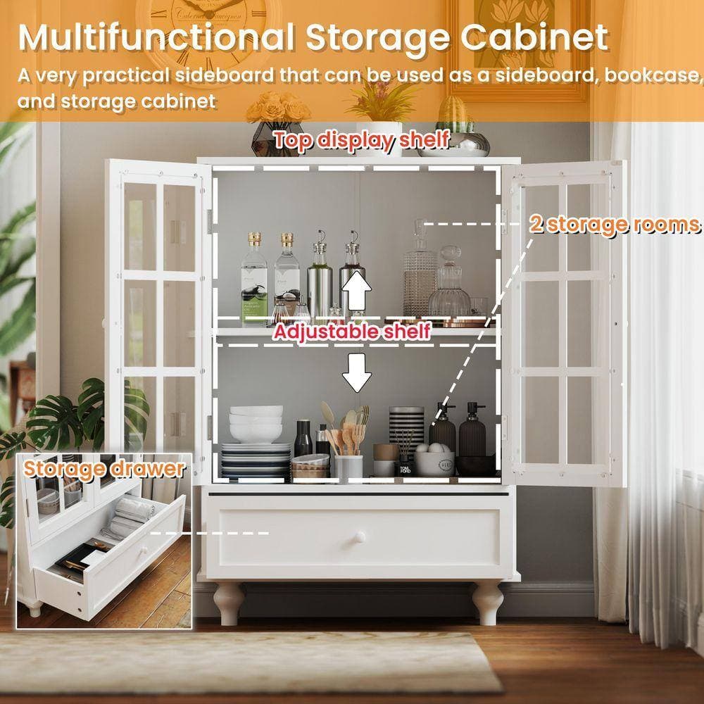 COWLOWN 28 in. W x 15 in. D x 38 in. H White Linen Cabinet with Double Glass Doors and Drawer (3)