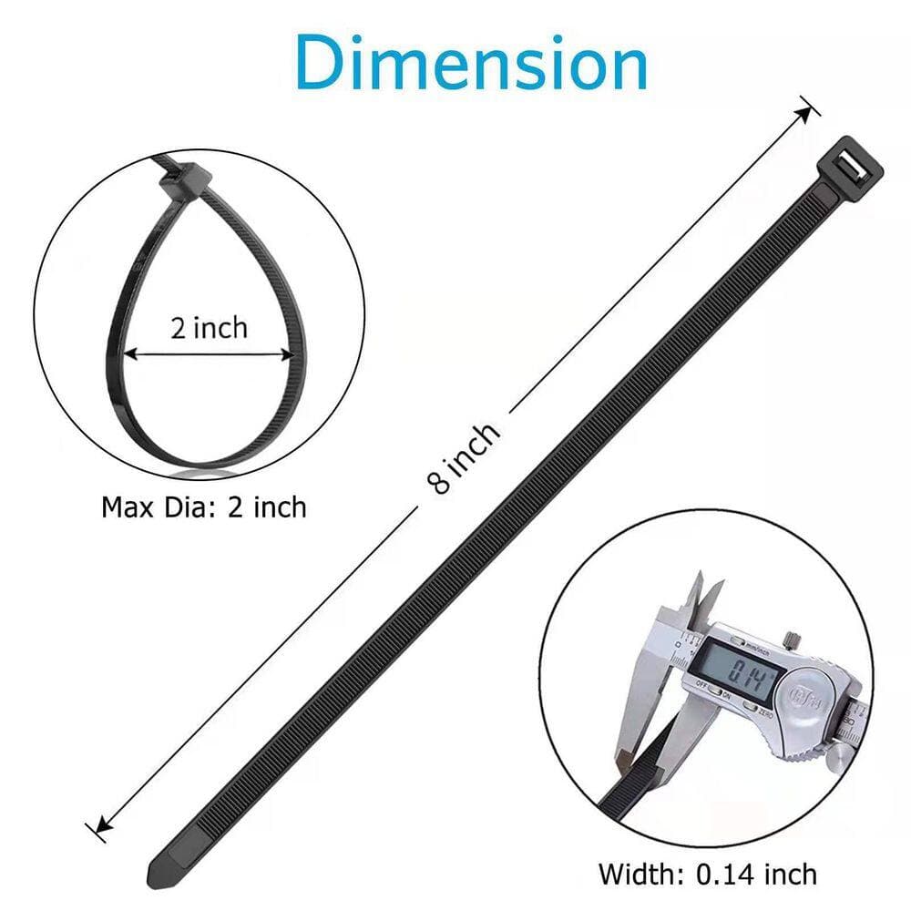 Lukyamzn UV Resistant Nylon Cable Zip Tie 8 in. Black 100-Pack with 40 lbs. Tensile Strength for Indoor Outdoor Use (2)