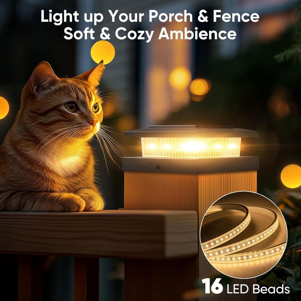 Afoxsos 6 Pack Outdoor Solar Post Lights Waterproof Fence Deck Cap Lights 2 Modes Warm Cool White for Wooden Vinyl Posts (3)