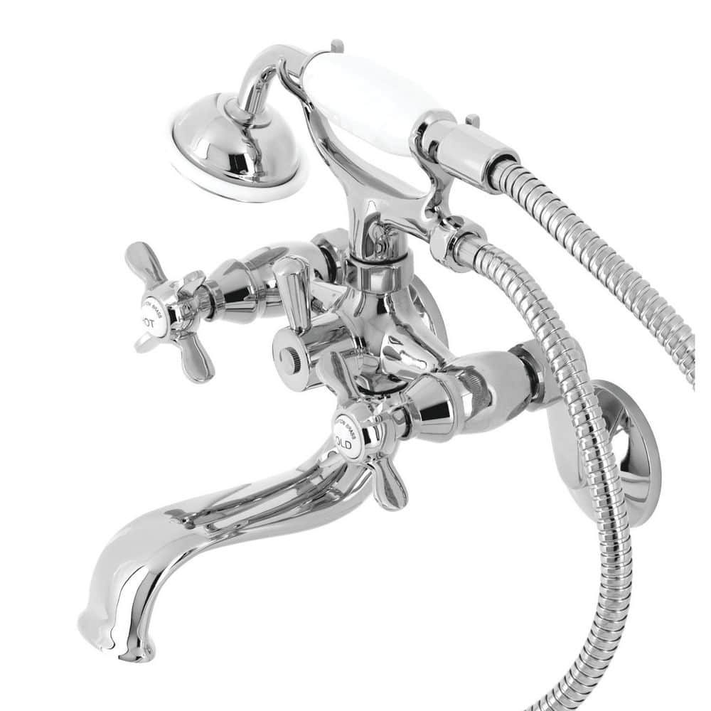 Kingston Brass Essex 2-Handle Wall-Mount Clawfoot Tub Faucets with Handshower in Polished Chrome (1)