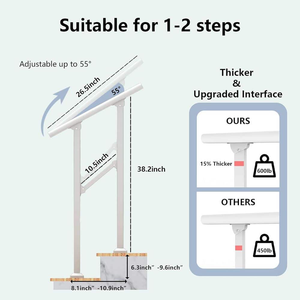 Afoxsos 2 Step Hand Rails for Outdoor Steps Wrought Metal Easy Install Adjustable Durable Safety 2-Pack (2)