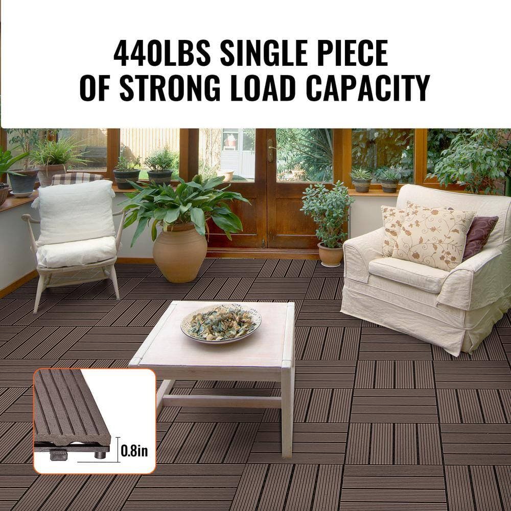 SVOPES Interlocking Plastic Wood Deck Tiles 11.6 in. x 11.6 in. (27 sq. ft.), Waterproof Outdoor Flooring, Brown (27-Pack) (3)