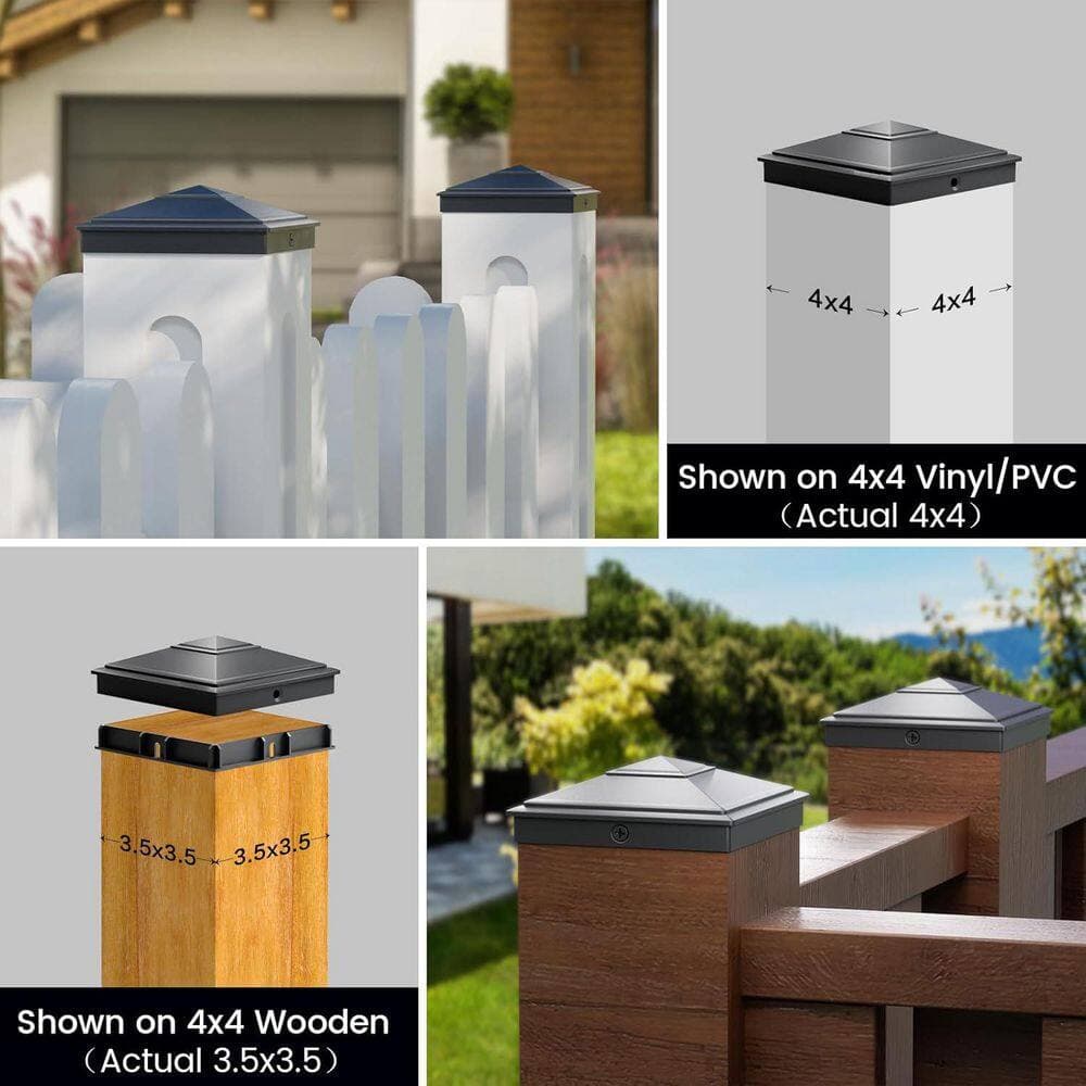 Afoxsos Pyramid 4 x 4 Post Caps Waterproof Outdoor Black Fits 3.5 x 3.5 4 x 4 Wood Vinyl Posts Fence Deck Mailbox Patio 12-Pack (3)